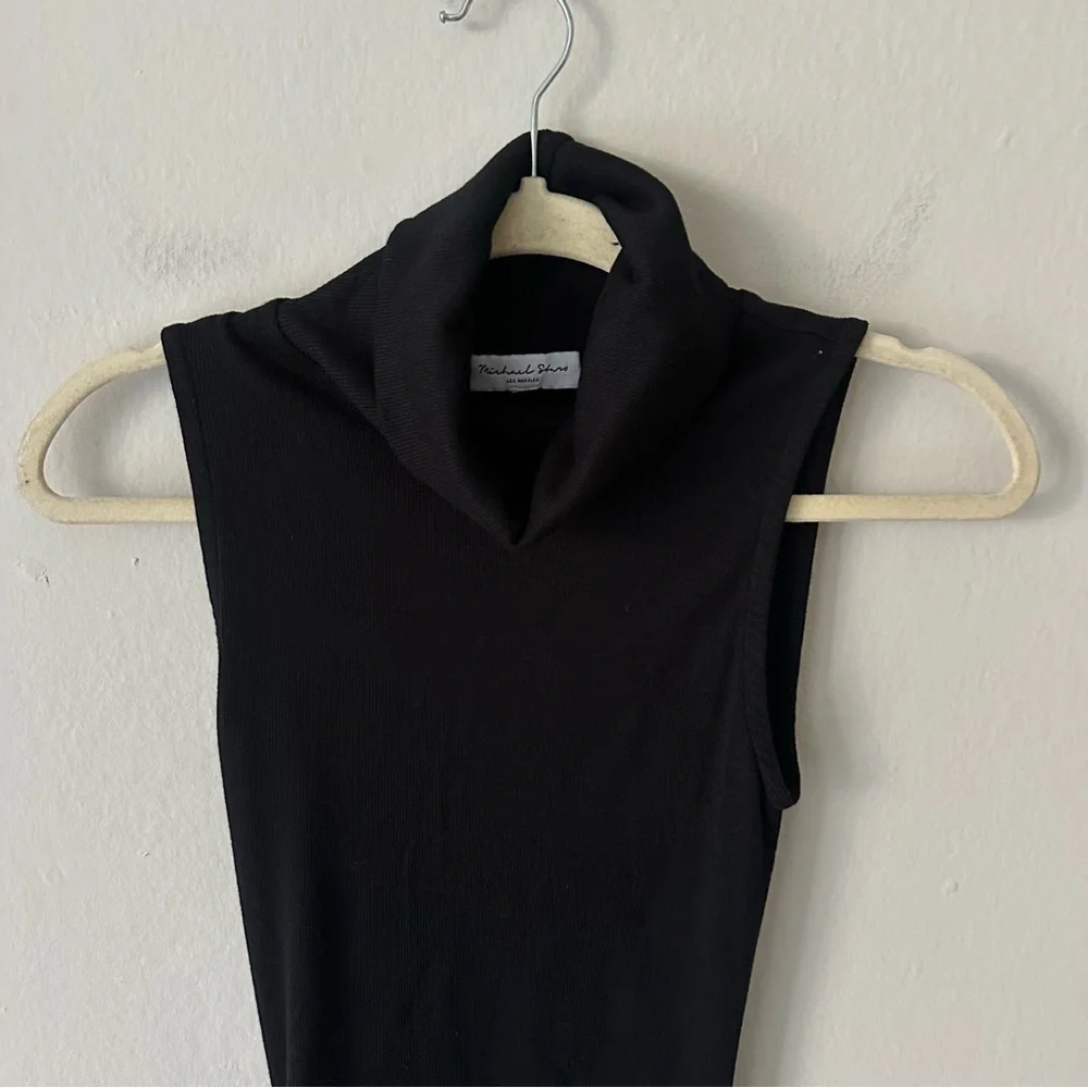 Michael Stars Macy Mock Neck Ribbed Dress XSP Date Night Minimalist LBD